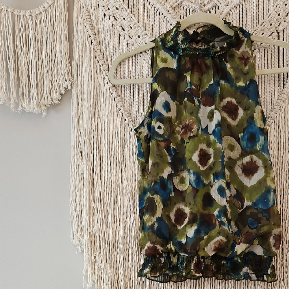 Bershka Floral Top - Green and Blue